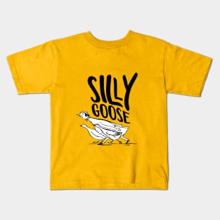 Silly Goose | Funny Saying With Black And White Words And Edward Lear Vintage Goose Illustration Kids T-Shirt